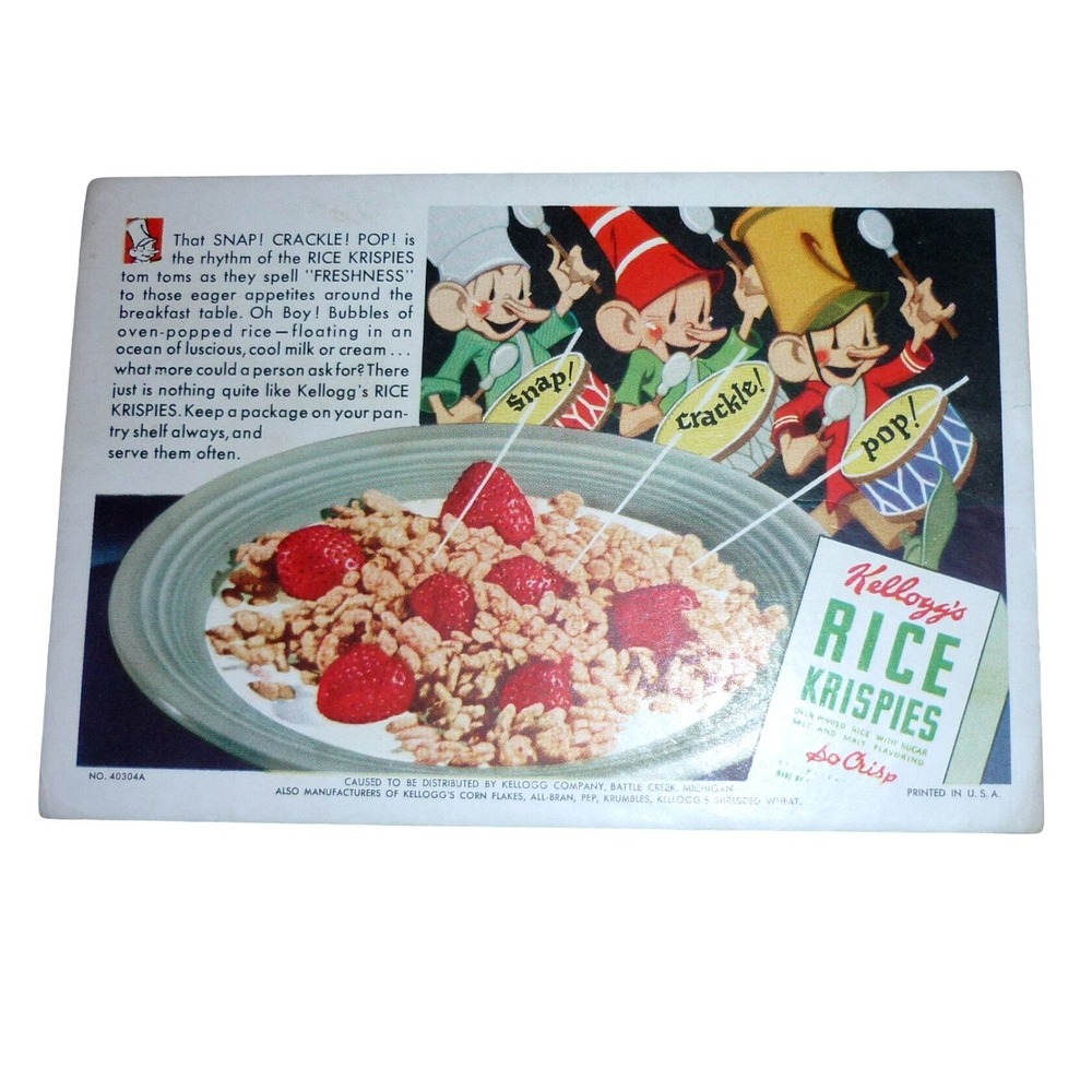 Vintage Kellogg's Rice Krispies Snap Crackle Pop Advertising Card 5.5x3.5